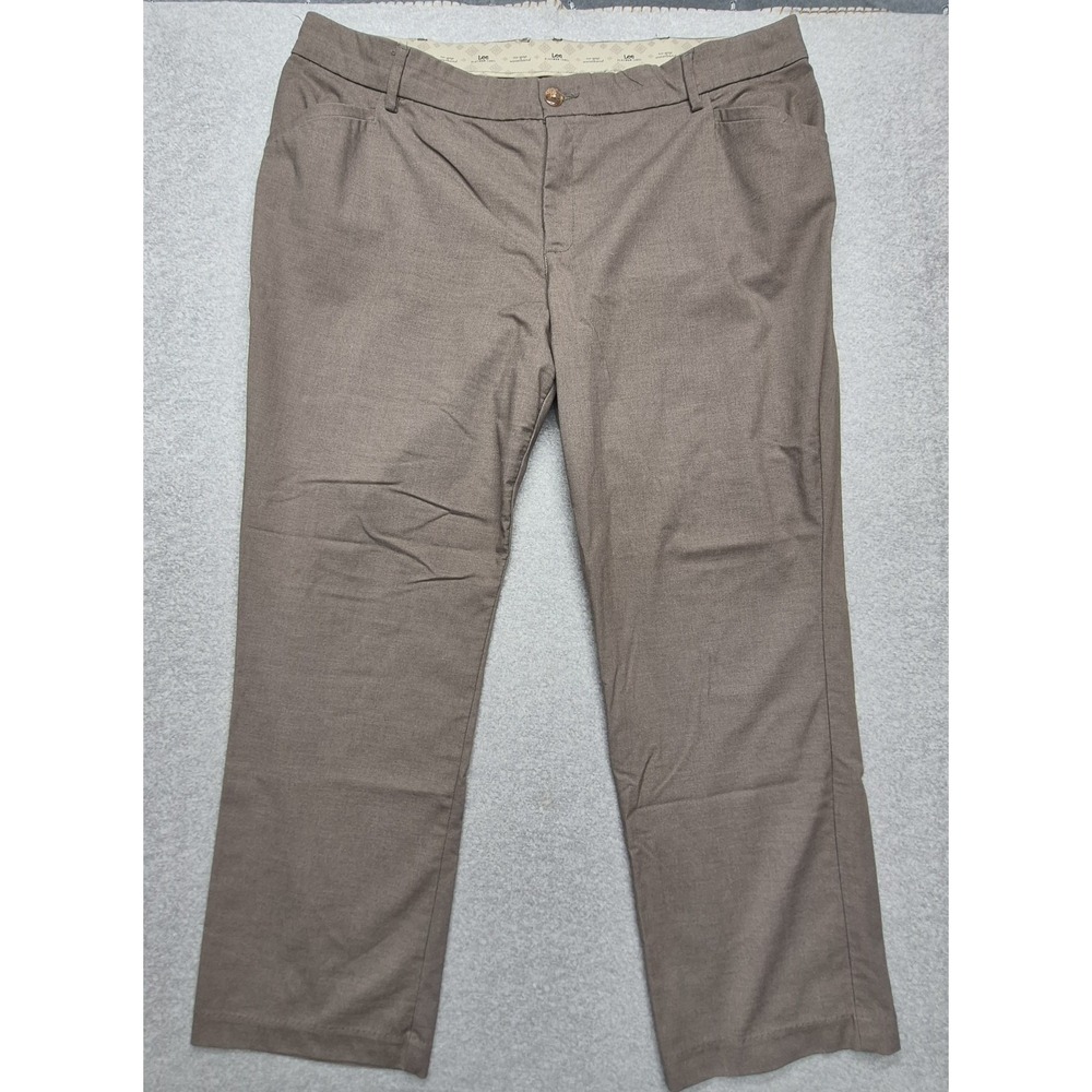 Lee Platinum Label Comfort Knit Pants Womens 24W Med  Brown Pintuck Straight Leg